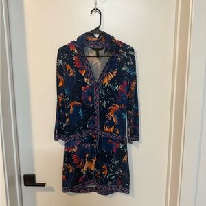 BCBGMaxAzria Navy and Orange Floral Mini Dress